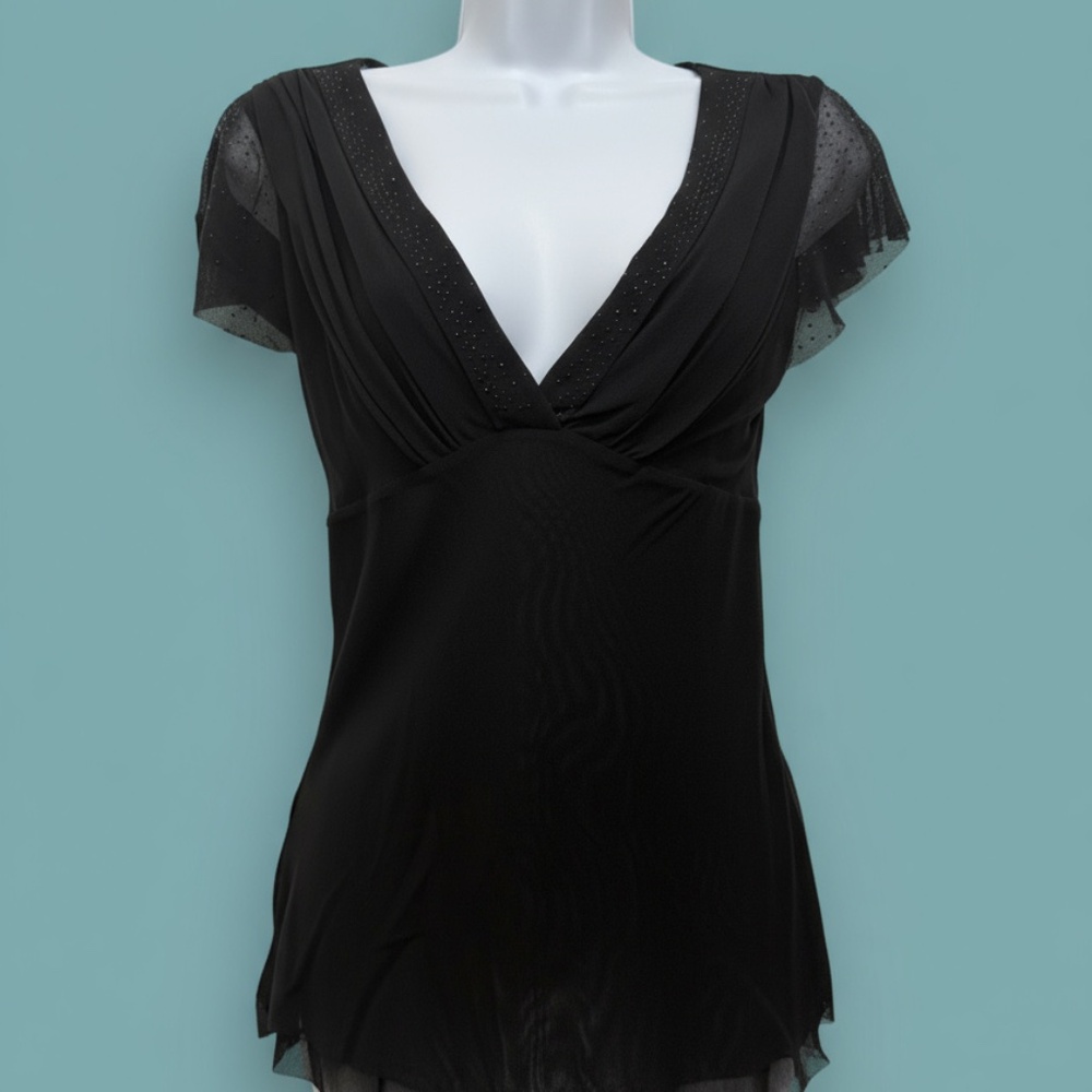 Express Embellished Flutter Mesh Top Black M - image 1